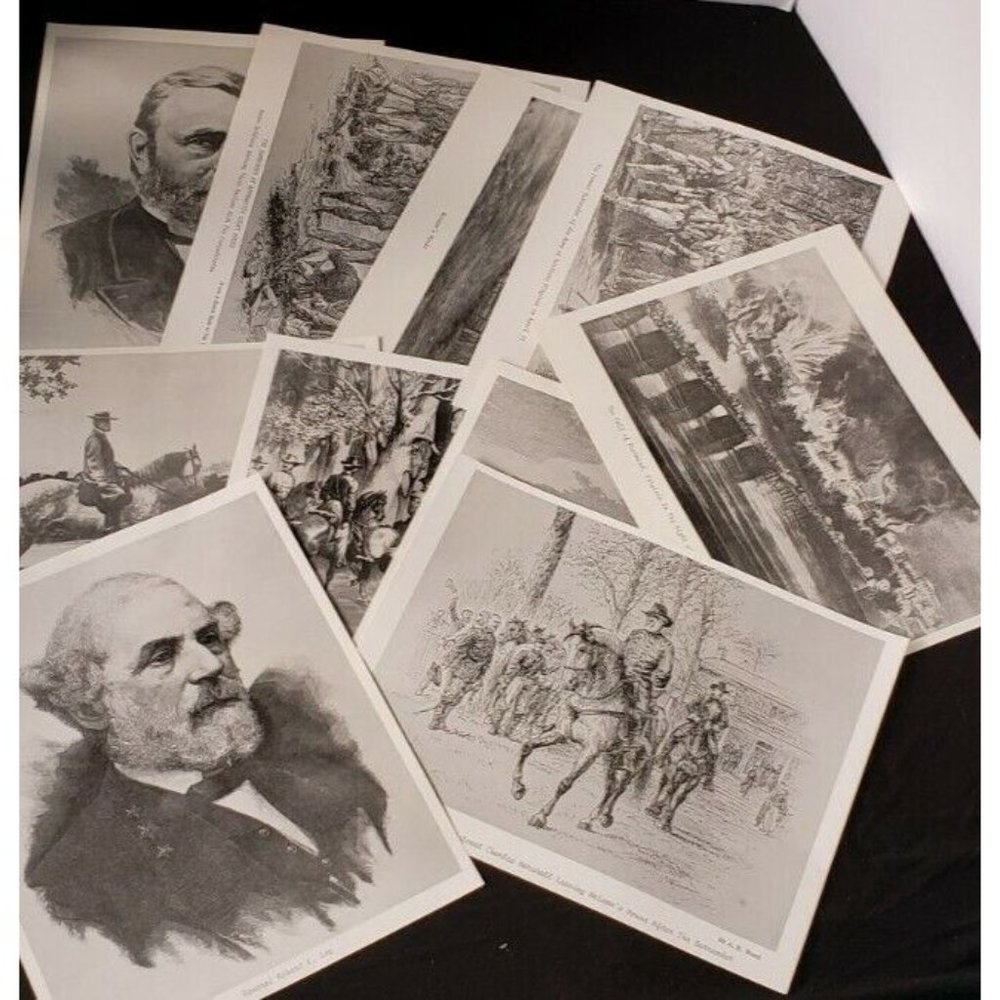 Civil War Prints Lee & Grant Appomattox Court House black&white,10 Sketches8x10